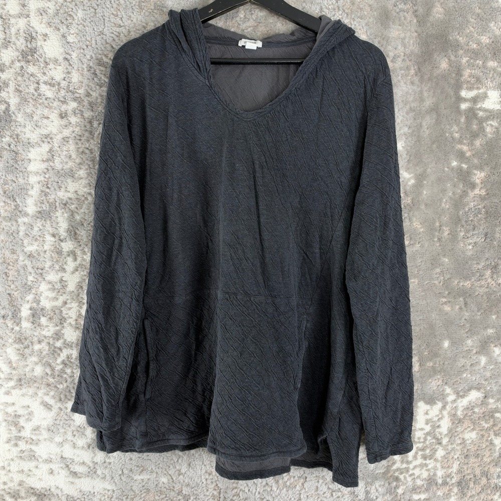Pure Jill Size M Textured V-Neck Pullover Hoodie Charcoal Gray Long Sleeve Women